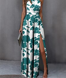 cheap -Women's Casual Dress A Line Dress Split Print One Shoulder Long Dress Maxi Dress Date Vacation Sleeveless Summer Spring