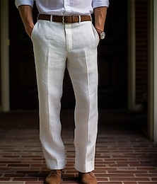 Χαμηλού Κόστους -Ανδρικά Λευκά παντελόνια Παντελόνια Καλοκαίρι παντελόνι Κουμπί Μπροστινή τσέπη Ισιο πόδι Σκέτο Άνεση Αναπνέει Causal Καθημερινά Αργίες Μείγμα Λινό / Βαμβάκι Μοντέρνα Βασικό Μαύρο Λευκό