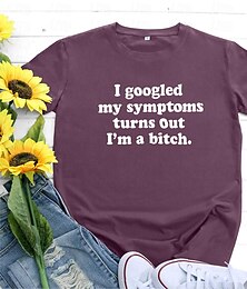 abordables -Camiseta de mujer con frase divertida 100% algodón 'Busqué mis síntomas' estampada casual manga corta camisetas tops (verde oscuro L)