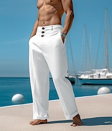 cheap -Men's Linen Pants Trousers Summer Pants Beach Pants Front Pocket Straight Leg Plain Comfort Breathable Casual Daily Holiday Linen / Cotton Blend Fashion Basic Black White