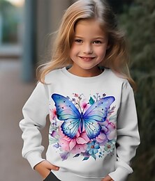 ieftine -Fete 3D Floral Fluture Hanorca Pullover Roz Manșon Lung Tipărire 3D Primăvară Toamnă Modă Șic Stradă Adorabil Poliester Copii 3-12 ani Stil Nautic În aer liber Casual Zilnic Fit regulat