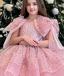 Χαμηλού Κόστους -Παιδιά Κοριτσίστικα Φόρεμα για πάρτυ Συμπαγές Χρώμα 3/4 Μήκος Μανικιού Επίδοση Γάμου Δίχτυ Πριγκίπισσα Γλυκός Δίχτυ Μέχρι τη μέση της γάμπας