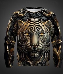 cheap -Golden Tiger Men's 3D Style 3D Printed Pullover Sweatshirt Holiday Vacation Going out Sweatshirts Light Green Red Crew Neck Print Spring &  Fall Designer Hoodie Sweatshirt