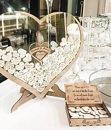 abordables -Libro de Visitas de boda con forma de corazón, decoración, 60/80 corazones, gota rústica, caja de madera 3d para boda, caja x9e3, libro de visitas con forma de corazón