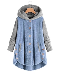 abordables -Mujer Bloque de color Cálido Teddy Borroso Manga Larga Sudadera Tops largos Calle Casual Botones Bolsillo Negro Rosa Vino Azul Piscina Verde Trébol Otoño invierno