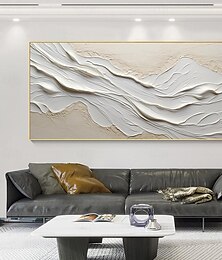 cheap -Hand painted Textured White Abstract Sandy Beach Oil Painting on Canvas handmade Original Blue Ocean Painting Custom Art Decor for Living room Wall Decor Wall Art