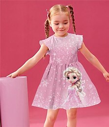 cheap -Girls' 3D Princess Ruffle Dress Pink Sleeveless 3D Print Summer Daily Holiday Casual Beautiful Kids 3-12 Years Casual Dress Tank Dress Above Knee Polyester Regular Fit