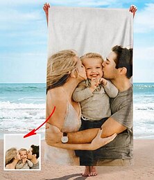 abordables -Serviettes de Plage Personnalisées avec Photo Serviette de Bain Serviettes de Plage Personnalisées avec Photo Cadeau Personnalisé Pour La Famille ou Les Amis 31"63" (Impression Recto)
