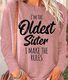 cheap -Women's T shirt Tee Letter Daily Weekend Print Black Long Sleeve Fashion Round Neck Spring &  Fall