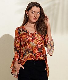 abordables -blouse en mousseline à manches volantées et motif cachemire
