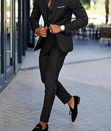 economico -Uomo Matrimonio Feste Completi Dentellato Nero Blu marino scuro Affari Casual Tinta unita Vestibilità su misura 2 pezzi Monopetto a un bottone