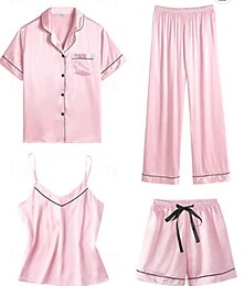 baratos -Adulto Pijamas Vestuário de Noite Côr Sólida Pijamas Macacão Pijamas Ice Silk Cosplay Para Mulheres Roupa Diária Pijamas Animais desenho animado