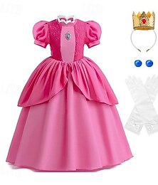 cheap -Princess Peach Costume for Girls,Super Brothers Princess Peach Dress for Kids Cosplay Halloween Party Dress Up