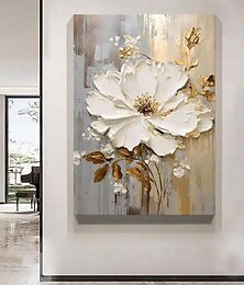 cheap -Handpainted Large Flower Texture Painting 3D Texture Painting Gold Floral Abstract Painting Original Gold Wall Art Flower Painting for Living Room Home Decor Stretched Frame Ready to Hang