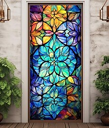billige -farget glass lucky clover dørdeksler veggmaleri dekor dør billedvev dør gardin dekorasjon bakteppe dør banner avtakbar for inngangsdør innendørs utendørs hjemme rom dekorasjon gårdshus dekor