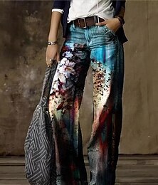 cheap -Women's Jeans Normal Faux Denim Butterfly Tie Dye 1 2 Fashion Mid Waist Full Length Casual Weekend