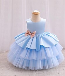 preiswerte -Baby Mädchen Party Kleid Feste Farbe Ärmellos Hochzeit Party Kuschelig Prinzessin Polyester Knielang Sommer Frühling 3-7 Jahre Rosa Rote Himmelblau