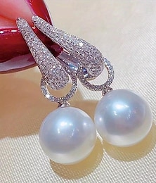 זול -פנינה עגילי טיפה תכשיטים מהודרים קלאסי יָקָר מסוגנן פשוט עגילים תכשיטים לבן וכסף עבור חתונה מפלגה זוג 1