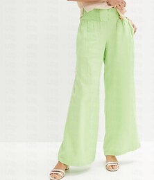 abordables -Femmes Taille EU / US Pantalon en coton et lin Droit Décontracté / Sportif Longueur complète Naturel Uni Avec Poches Respirant Non Elastique Vacances Vert pomme Café Marron Chocolat foncé Printemps