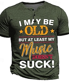 cheap -I Maybe Old but Music Doesn't Suck Men's Street Style 3D Printed Henley T shirt Tee Street Holiday Going out T shirt Army Green Dark Blue Dark Gray Short Sleeve Henley Shirt Spring & Summer Clothing
