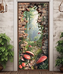 levne -rozbitá zeď houby kryty dveří nástěnná malba výzdoba dveře tapisérie dveřní záclona dekorace pozadí dveřní banner odnímatelný pro přední dveře vnitřní venkovní domácí dekorace pokoje farma výzdoba
