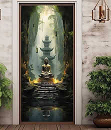 Χαμηλού Κόστους -καλύμματα πόρτας boho Buddha διακόσμηση τοιχογραφίας ταπετσαρία πόρτας διακόσμηση κουρτίνας πόρτας διακόσμηση σκηνικό πανό πόρτας αφαιρούμενο για μπροστινή πόρτα διακόσμηση εσωτερικού χώρου σπιτιού