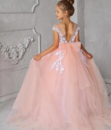 Χαμηλού Κόστους -Παιδιά Κοριτσίστικα Φόρεμα για πάρτυ Συμπαγές Χρώμα Κοντομάνικο Επίδοση Γάμου Δίχτυ Πριγκίπισσα Γλυκός Δίχτυ Μέχρι τη μέση της γάμπας
