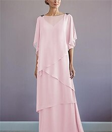 voordelige -ts strand bruiloft a-lijn moeder van de bruid jurk formele bruiloft gast elegante bateau hals vloer lengte chiffon halve mouw met ruches drapering laag 2025