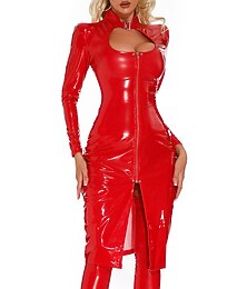preiswerte -Tanzbekleidung Exotische Tanzkleidung Stangentanz Kleid Metallkette Ausgehöhlt Pure Farbe Damen Leistung Ausbildung Langarm Hoch PU