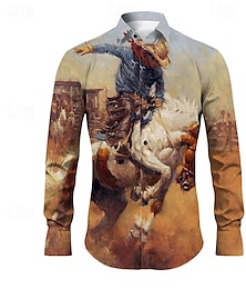 cheap -Cowboy Men's Vintage Tribal Western Shirt Outdoor Street Casual Daily Fall & Winter Turndown Long Sleeve Blue Purple Brown S M L Shirt
