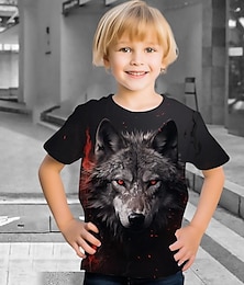 cheap -Boys 3D Wolf Tee Shirt Short Sleeve 3D Print Summer Active Sports Fashion Polyester Kids 3-12 Years Crew Neck Outdoor Casual Daily Regular Fit