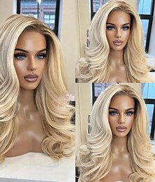 cheap -Remy Human Hair 13x4 Lace Front Wig Free Part Brazilian Hair Wavy Multi-color Wig 130% 150% Density Ombre Hair  Pre-Plucked For Women Long Human Hair Lace Wig