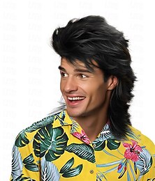 cheap -Mullet Wigs for Men 70s & 80s Costumes Party Synthetic Wigs Realistic