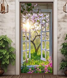 levne -okno strom pohled na dveře kryty nástěnná malba výzdoba dveří gobelín dekorace záclona pozadí banner dveří odnímatelný pro přední dveře vnitřní venkovní domácí dekorace pokoje farma potřeby dekorace