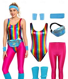 billige -metallic 1980erne Skinnende latekspatent One Piece PU-lær Sparkedrakter Dame Karnevalskostyme Halloween Karneval Maskerade Fest / aften Utdrikningslag Pride-parade Voksne Beinvarmere Veske Pannebånd