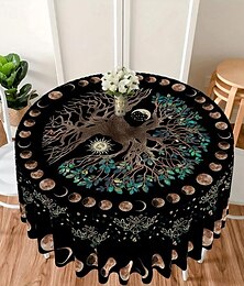 cheap -1pc Round Tablecloth 63 Inch, Boho Table Cloth With Sun Moon Star Tree Pattern, Stain Resistant, Absorbent And Wrinkle Free, Circle Table Cover For Home Kitchen Dining Party Patio Indoor