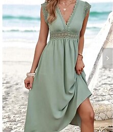 abordables -Robe casual Robe d'été Robe Trapèze Femme Robe mi-longue Zippé Œillet Soirée Travail Vacances Elégant Hawaïen Col V Manche Courte Standard Vert S M L XL 2XL