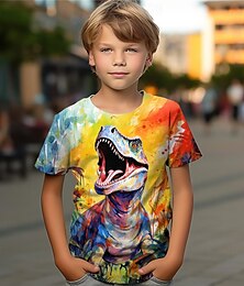 billige -Gutt 3D Dinosaur T-skjorte Skjorter Kortermet 3D-utskrift Sommer Aktiv Sport Mote Polyester Barn 3-12 år Crew-hals utendørs Avslappet Daglig Normal