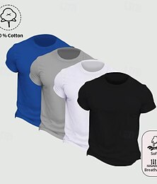 cheap -Multi Packs 4pcs Men's V Neck Short Sleeves Black+Black+Black+Black T shirt Tee Plain Daily Wear Vacation Cotton Spring & Summer