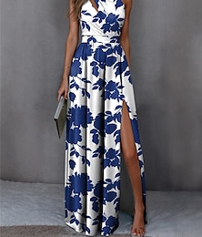 cheap -Women's Casual Dress Floral Split Print One Shoulder Long Dress Maxi Dress Date Vacation Sleeveless Summer Spring