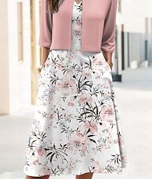 Χαμηλού Κόστους -Γυναικεία Σετ φορέματος δύο τεμαχίων Καθημερινό φόρεμα Φόρεμα ριχτό από τη μέση και κάτω Φόρεμα εκτύπωσης ΕΞΩΤΕΡΙΚΟΥ ΧΩΡΟΥ Αργίες Κομψό Μοντέρνα Στάμπα Μίντι φόρεμα Λαιμόκοψη V Μισό μανίκι Φλοράλ