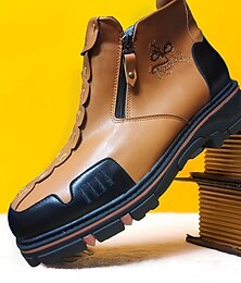 economico -stivaletti da uomo in similpelle marrone e nero con motivo a teschio - calzature a tema Halloween con cerniera laterale e suola robusta