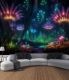 voordelige -blacklight wandtapijt uv-reactief gloeiend in het donker gloeiend feest griezelig bloemen trippy mistig natuur landschap hangend wandtapijt muurschildering voor woonkamer slaapkamer