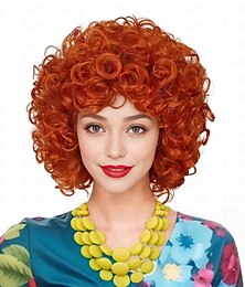 economico -parrucca cosplay rossa arancione riccia corta e soffice mrs roper costume da donna per carnevale