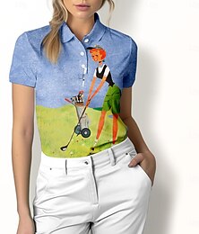 abordables -Femme T-shirt POLO Bleu Manche Courte Protection Solaire Top Vêtements de golf pour femmes, tenues, vêtements