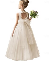 お買い得  -フラワーガールのドレス結婚式のためのふわふわサテンチュールプリンセスページェントドレス女の子のためのクルーネックチュールボウウエディングボールガウン結婚式のゲストのため