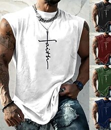 halpa -Miesten Kuvitettu Usko Liivin toppi Hihaton T-paita miehille Hihaton Kiinnikkeet T-paita 3D-tulostus Tiukka pyöreä kaula-aukko Paita Muoti Suunnittelija Lihas Päivittäin Urheilu Jumppa Musta