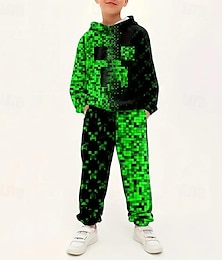 abordables -Garçon 3D Géométrique Ensemble sweat à capuche et pantalon de survêtement manche longue 3D effet Printemps Automne Actif Mode Frais Enfants 3-12 ans Capuche Extérieur Vacances Plein Air Standard