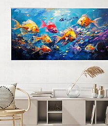 お買い得  -手描きの水泳魚油絵キャンバス特大動物絵画手作り壁アート抽象魚アートカスタム絵画ミニマリストの装飾リビングルームの装飾ギフト