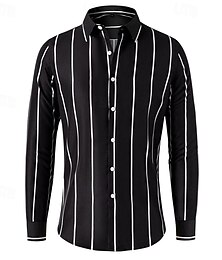 billiga -Herr Skjorta Knapp upp skjorta Rand Bröllop Fest Svart Vit Rubinrött Mörkgrön Långärmad Kavajslag Vår & Höst Kläder